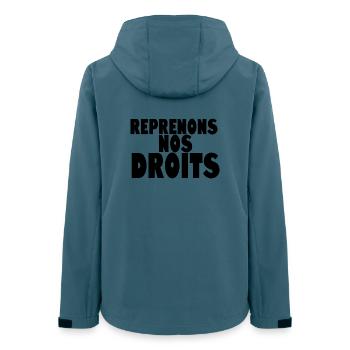 Reprenons nos doits manif - Veste softshell femme recyclée Stanley/Stella - bleu pétrole foncé - Dos - AI Model Female 172 light (172cm)