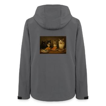Vier Katzen beim Festmahl am Tisch - Frauen Recycelte Softshelljacke von Stanley/Stella - Anthrazit - Hinten - AI Model Female 172 light (172cm)