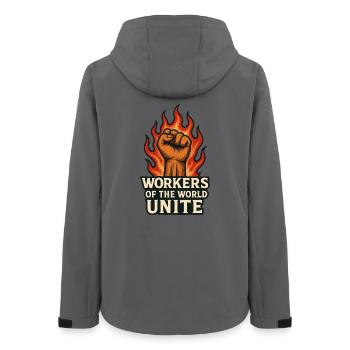 Fäuste und Flammen – Arbeiterwelt Unite - Frauen Recycelte Softshelljacke von Stanley/Stella - Anthrazit - Hinten - AI Model Female 172 light (172cm)