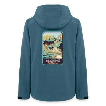 Badge retro, Algarve Portugal, plage été soleil - Veste softshell femme recyclée Stanley/Stella - bleu pétrole foncé - Dos - AI Model Female 172 light (172cm)