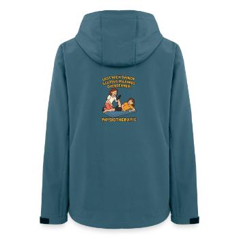 Humorvoller Physio-Spruch in Cartoon-Design - Frauen Recycelte Softshelljacke von Stanley/Stella - Dunkles Petrol - Hinten - AI Model Female 172 light (172cm)