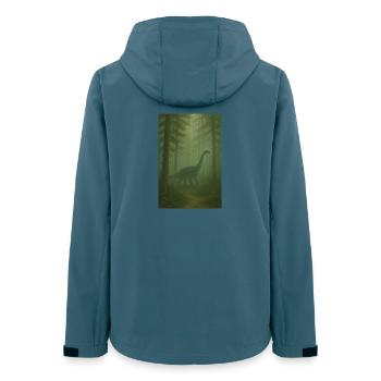 Nebelwald Dino im Urwald - Frauen Recycelte Softshelljacke von Stanley/Stella - Dunkles Petrol - Hinten - AI Model Female 172 light (172cm)