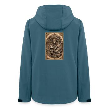 Tiermandala: Löwe Bison Schlange - Frauen Recycelte Softshelljacke von Stanley/Stella - Dunkles Petrol - Hinten - AI Model Female 172 light (172cm)