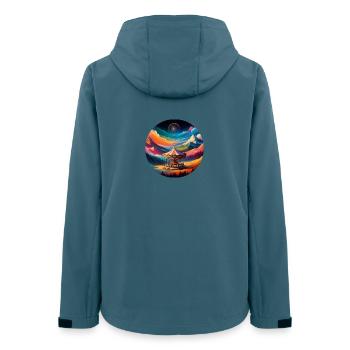 Bunte Berg Landschaft mit Karussell Pferden - Frauen Recycelte Softshelljacke von Stanley/Stella - Dunkles Petrol - Hinten - AI Model Female 172 light (172cm)