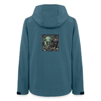 Postapokalyptischer Montag – Kakerlakenbüro-Krise - Frauen Recycelte Softshelljacke von Stanley/Stella - Dunkles Petrol - Hinten - AI Model Female 172 light (172cm)