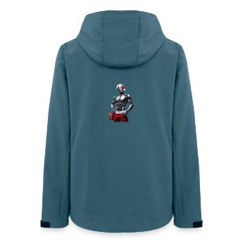 Cyber-robot mit Weihnachtsmütze und Geschenk - Frauen Recycelte Softshelljacke von Stanley/Stella - Dunkles Petrol - Hinten - AI Model Female 172 light (172cm)