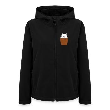 Katze in Brusttasche - Frauen Recycelte Softshelljacke von Stanley/Stella - Schwarz - Vorne - AI Model Female 172 light (172cm)