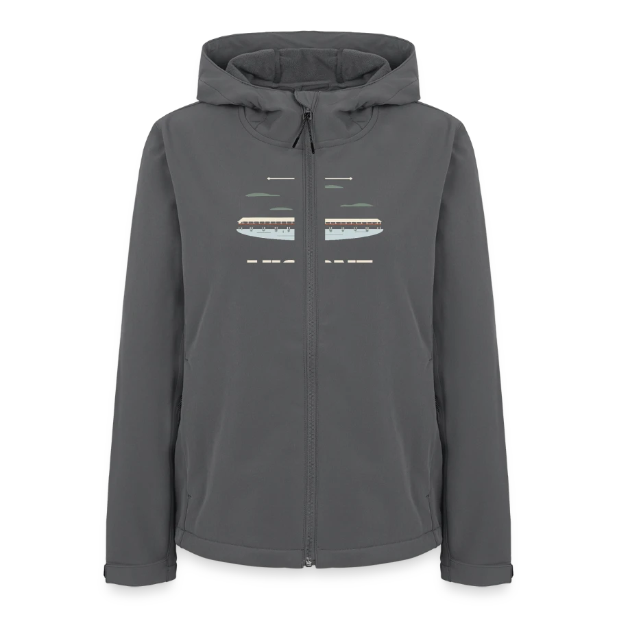 Lucerne badge on a women’s recycled softshell jacket by stanley/stella, anthracite