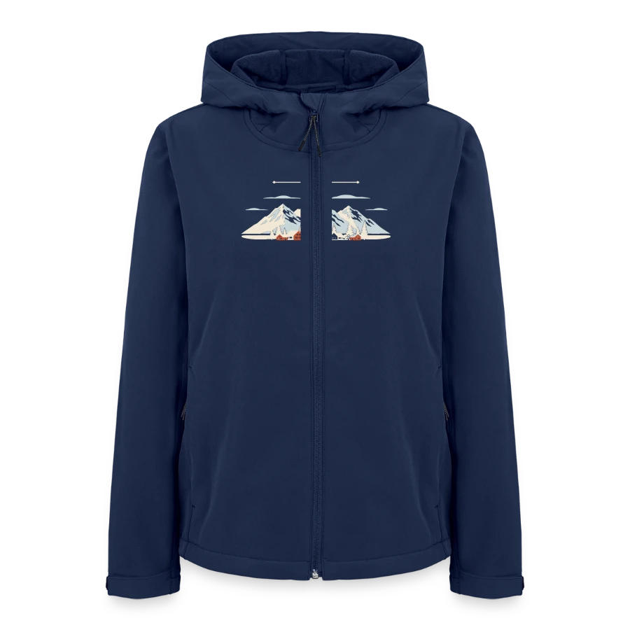 Interlaken badge on a women’s recycled softshell jacket by stanley/stella, navy