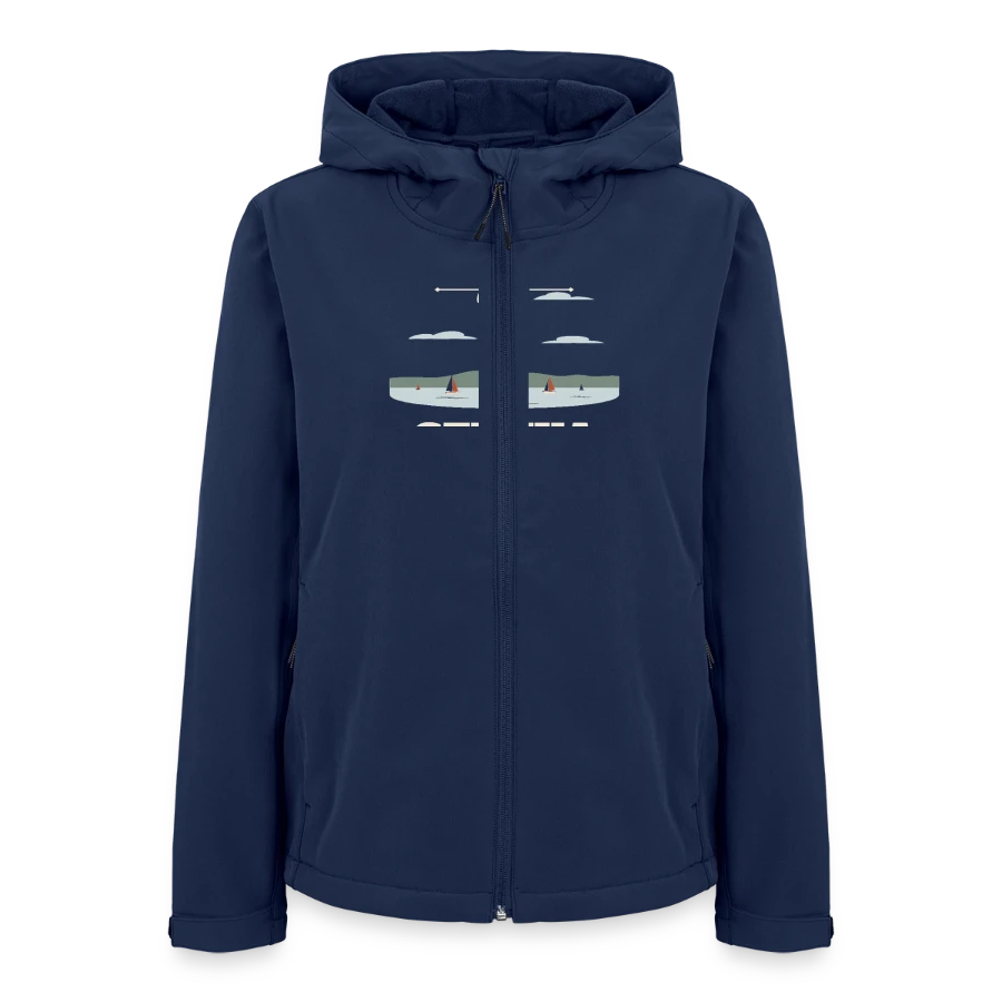 Geneva badge on a women’s recycled softshell jacket by stanley/stella, navy