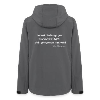 William Shakespeare Quote Battle Of Wits - Women’s Recycled Softshell Jacket by Stanley/Stella - anthracite - Back - AI Model Female 172 light (172cm)