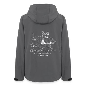 Kleines Wildschwein mit Spruch I Jäger - Frauen Recycelte Softshelljacke von Stanley/Stella - Anthrazit - Hinten - AI Model Female 172 light (172cm)