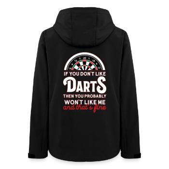 Darts Humor Saying Shirt - Women’s Recycled Softshell Jacket by Stanley/Stella - black - Back - AI Model Female 172 light (172cm)