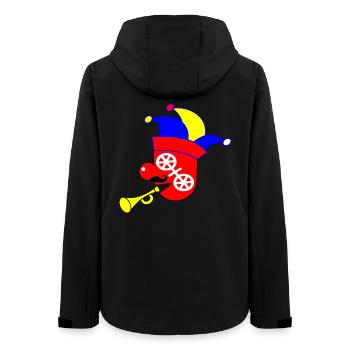 Karnevalsfigur mit bunter Clownmaske - Frauen Recycelte Softshelljacke von Stanley/Stella - Schwarz - Hinten - AI Model Female 172 light (172cm)
