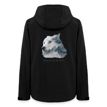 Harz Style -Preserve & Protect - environmental protection Wolf - Women’s Recycled Softshell Jacket by Stanley/Stella - black - Back - AI Model Female 172 light (172cm)