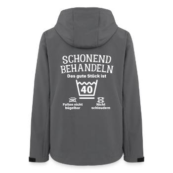 Schonend Behandeln Vierzig Geschenk 40. Geburtstag - Frauen Recycelte Softshelljacke von Stanley/Stella - Anthrazit - Hinten - AI Model Female 172 light (172cm)