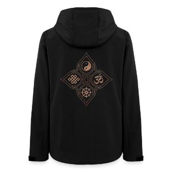 Yin Yang Steinrelief mit Om Dharmachakra Knoten - Frauen Recycelte Softshelljacke von Stanley/Stella - Schwarz - Hinten - AI Model Female 172 light (172cm)