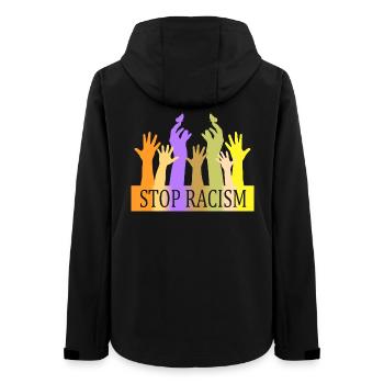 Stop Racism - Women’s Recycled Softshell Jacket by Stanley/Stella - black - Back - AI Model Female 172 light (172cm)