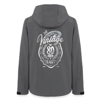80. Geburtstag Vintage - Frauen Recycelte Softshelljacke von Stanley/Stella - Anthrazit - Hinten - AI Model Female 172 light (172cm)