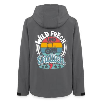 Traktor 7. Geburtstag Kinder - Frauen Recycelte Softshelljacke von Stanley/Stella - Anthrazit - Hinten - AI Model Female 172 light (172cm)
