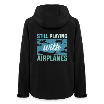 Pilot Still Playing With Airplanes - Women’s Recycled Softshell Jacket by Stanley/Stella - black - Back - AI Model Female 172 light (172cm)