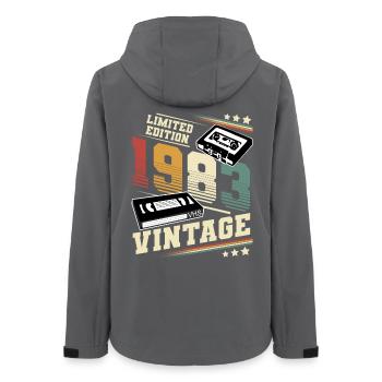 1983 Year of birth Year of construction Birthday vintage - Women’s Recycled Softshell Jacket by Stanley/Stella - anthracite - Back - AI Model Female 172 light (172cm)