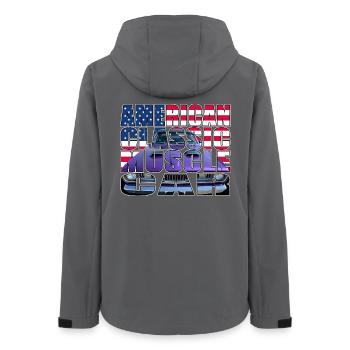 American Classic Muscle Car Script R6Z - Frauen Recycelte Softshelljacke von Stanley/Stella - Anthrazit - Hinten - AI Model Female 172 light (172cm)