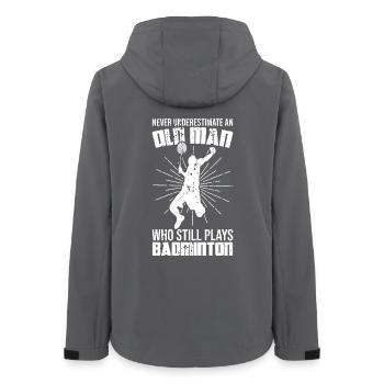Unterschätze nie alte Badmintonspieler - Frauen Recycelte Softshelljacke von Stanley/Stella - Anthrazit - Hinten - AI Model Female 172 light (172cm)