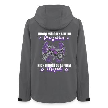 Moped Mopedfahrerin Mofa Retro Zweitakt Kleidung - Frauen Recycelte Softshelljacke von Stanley/Stella - Anthrazit - Hinten - AI Model Female 172 light (172cm)