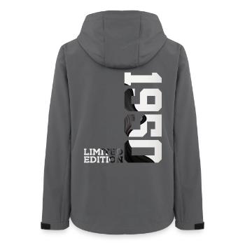 LIMITED EDITION 1950 76. GEBURTSTAG - Frauen Recycelte Softshelljacke von Stanley/Stella - Anthrazit - Hinten - AI Model Female 172 light (172cm)