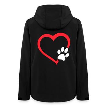 Rotes Herz mit weißer Hundepfote. Hund # - Frauen Recycelte Softshelljacke von Stanley/Stella - Schwarz - Hinten - AI Model Female 172 light (172cm)