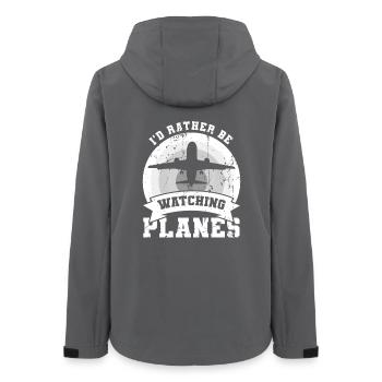 Ich würde lieber Flugzeuge beobachten - Frauen Recycelte Softshelljacke von Stanley/Stella - Anthrazit - Hinten - AI Model Female 172 light (172cm)