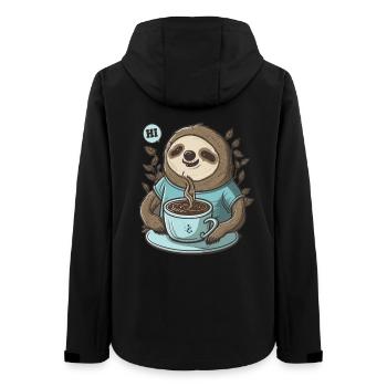 freundliches Faultier mit duftendem Kaffee sagt HI - Frauen Recycelte Softshelljacke von Stanley/Stella - Schwarz - Hinten - AI Model Female 172 light (172cm)