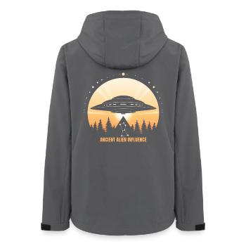 Ancient Alien Influence – UFO Orion Pyramide - Frauen Recycelte Softshelljacke von Stanley/Stella - Anthrazit - Hinten - AI Model Female 172 light (172cm)