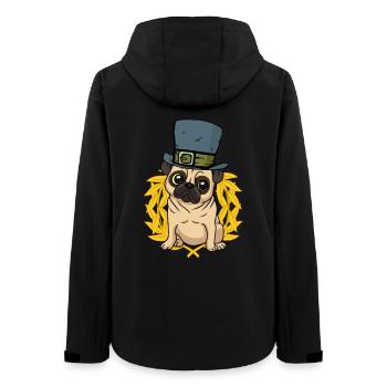 Dog Pug Hat Laurel Wreath - Women’s Recycled Softshell Jacket by Stanley/Stella - black - Back - AI Model Female 172 light (172cm)