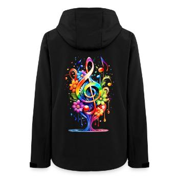 Musique, clé colorée avec des feuilles sur le lac. - Veste softshell femme recyclée Stanley/Stella - noir - Dos - AI Model Female 172 light (172cm)
