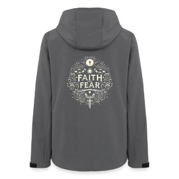 Glaube über Angst Motiv - Frauen Recycelte Softshelljacke von Stanley/Stella - Anthrazit - Hinten - AI Model Female 172 light (172cm)