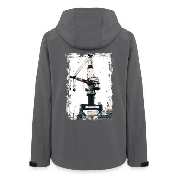 Rostock Port Liebherrr Kran - Frauen Recycelte Softshelljacke von Stanley/Stella - Anthrazit - Hinten - AI Model Female 172 light (172cm)