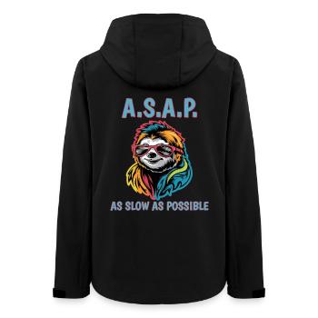 ASAP As Slow As Possible Cool Sloth Fun Quote - Women’s Recycled Softshell Jacket by Stanley/Stella - black - Back - AI Model Female 172 light (172cm)