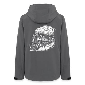 Graphiques de locomotives à vapeur - Veste softshell femme recyclée Stanley/Stella - charbon - Dos - AI Model Female 172 light (172cm)