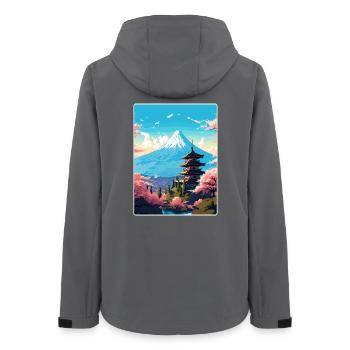 Mount Fuji Japan Reise Poster Souvenir Farbe WPA - Frauen Recycelte Softshelljacke von Stanley/Stella - Anthrazit - Hinten - AI Model Female 172 light (172cm)