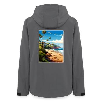 Malibu California Travel Poster Souvenir Paint WPA - Women’s Recycled Softshell Jacket by Stanley/Stella - anthracite - Back - AI Model Female 172 light (172cm)