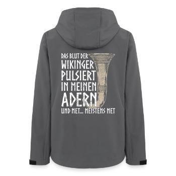 Lustiger Trinkspruch Met Trinkhorn Wikinger Humor - Frauen Recycelte Softshelljacke von Stanley/Stella - Anthrazit - Hinten - AI Model Female 172 light (172cm)
