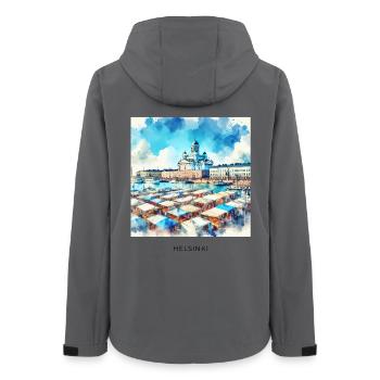 Kauppatori Markt Helsinki Skandinavien Finnland So - Frauen Recycelte Softshelljacke von Stanley/Stella - Anthrazit - Hinten - AI Model Female 172 light (172cm)