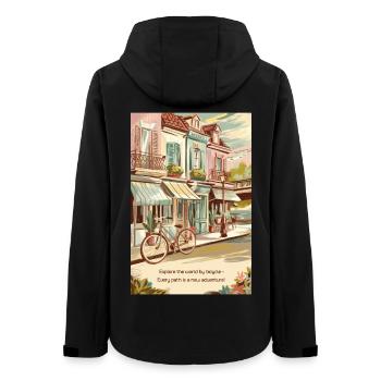 Explore the World by Bicycle - Women’s Recycled Softshell Jacket by Stanley/Stella - black - Back - AI Model Female 172 light (172cm)