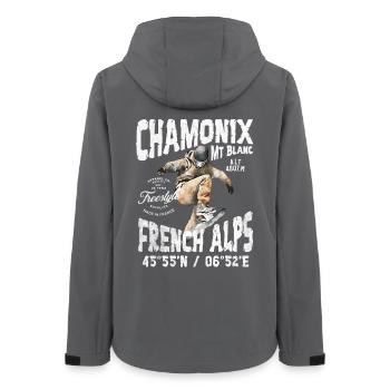 Skateboarding Chamonix Mont Blanc - Frauen Recycelte Softshelljacke von Stanley/Stella - Anthrazit - Hinten - AI Model Female 172 light (172cm)