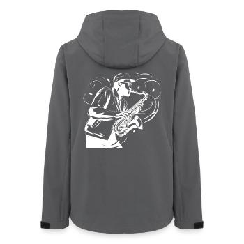 Saxophonist Skizze - Frauen Recycelte Softshelljacke von Stanley/Stella - Anthrazit - Hinten - AI Model Female 172 light (172cm)