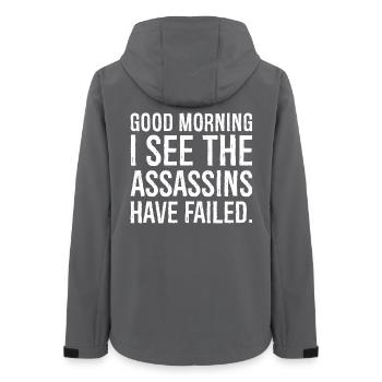good morning I see the assassins have failed - Frauen Recycelte Softshelljacke von Stanley/Stella - Anthrazit - Hinten - AI Model Female 172 light (172cm)