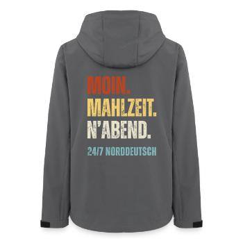 Norddeutsch Moin Mahlzeit N'Abend Lustiger Spruch - Frauen Recycelte Softshelljacke von Stanley/Stella - Anthrazit - Hinten - AI Model Female 172 light (172cm)