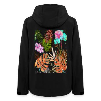 Exotic Monstera Tropical Pattern with Flowers - Women’s Recycled Softshell Jacket by Stanley/Stella - black - Back - AI Model Female 172 light (172cm)
